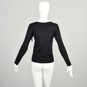 XS 2010s Black Long Sleeve Top Strenesse Gabrielle Strehle Lightweight Knit Shirt Separates - Fashionconservatory.com