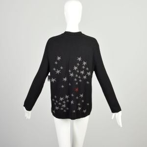 Medium 2000s Black Sweater Sonia Rykiel Lightweight Loose Knit Oversized Rhinestone Stars - Fashionconservatory.com