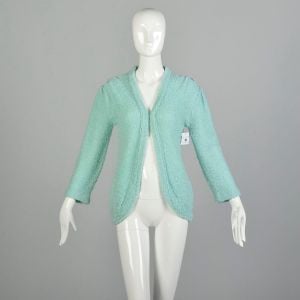 Medium 1970s Mint Aqua Clutch Front Cardigan Sweater Casual Cozy Warm