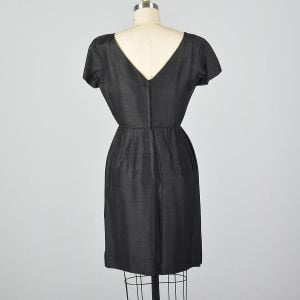 XS 1950s Little Black Dress Short Sleeve Cocktail Boat Neck Party Wrap LBD - Fashionconservatory.com