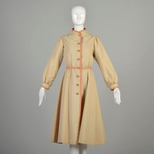 Small 1980s Tan Trench Coat Fit and Flare Overcoat