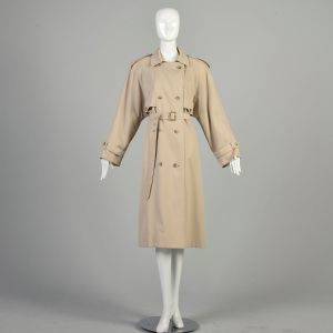 Large 1980s Trench Coat Tan Double Breasted All Season Classic Overcoat