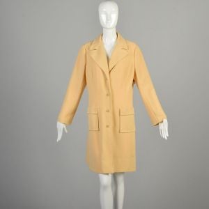 Large 1970s Yellow Collared Knit Coat Long Sleeved Button Front