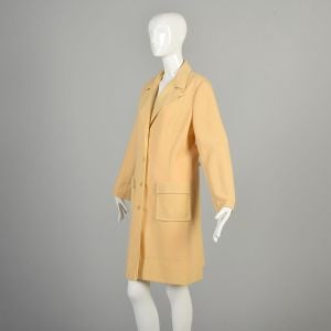 Large 1970s Yellow Collared Knit Coat Long Sleeved Button Front - Fashionconservatory.com