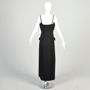 Medium 1970s Black Geoffrey Beene Dress Patch Pockets Heavy Knit Layering Button Front Maxi LBD - Fashionconservatory.com