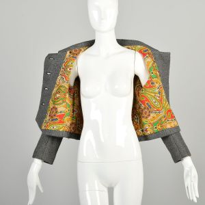 Small 1960s Gray Cropped Jacket Saks Fifth Avenue Colorful Paisley Lining Double Breasted Jacket  - Fashionconservatory.com