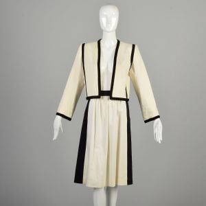 1970s XS Colorblock Black and White Skirt Set Bolero Jacket Two Piece Outfit
