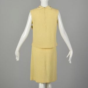 Medium 1960s Yellow Knit Outfit Sleeveless Top and Skirt Spring Ensemble - Fashionconservatory.com