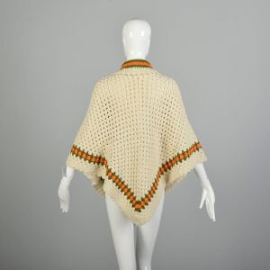 OSFM 1970s Bohemian Cardigan Poncho Crocheted Hippie Wrap - Fashionconservatory.com