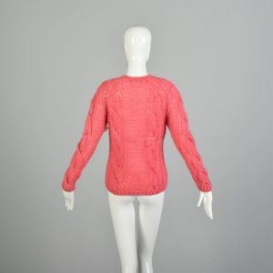  XS 1960s Pink Cardigan Sweater Fuzzy Loose Knit Sheer Toasty - Fashionconservatory.com