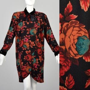 1980s Large Ungaro Autumnal Floral Long Sleeve Dress