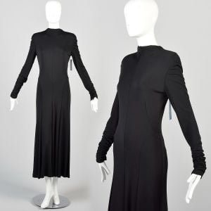 Medium/Large 1990s Witchy Black Goth Femme Fatale Stretchy Maxi Dress