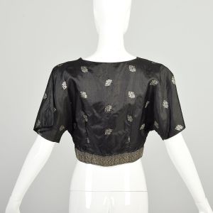 Small 1950s Black Silver Crop Top  - Fashionconservatory.com