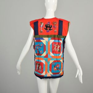 Medium 1970s Folk Vest Animal Ethnic Embroidery Applique Tramp Art Quilted Vest - Fashionconservatory.com