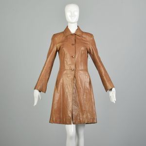 Small 1990s Perfectly Worn In Soft Leather Trench Coat Style Jacket 
