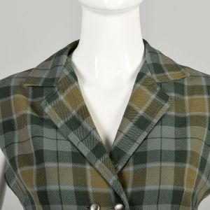 Small 1970s Plaid Wool Vest Autumn Separates Green Gray Brown  - Fashionconservatory.com