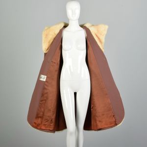 1960s Large Brown Coat Trimmed with Honey Fur at Collar and Hem Winter Coat - Fashionconservatory.com