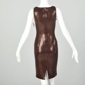 XS 1990s St John Couture Cocktail Mini Dress Sleeveless Knit Brown Paillettes - Fashionconservatory.com