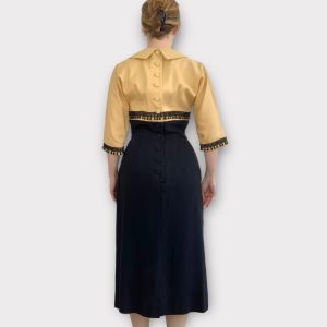 Vintage 50s Blonde Yellow with Black Dress Ellen Kaye S XS  - Fashionconservatory.com