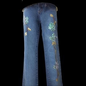 1980s Brazilian Bead + Sequin Floral Embellished Denim Womens Jeans Size 3/4 - Fashionconservatory.com