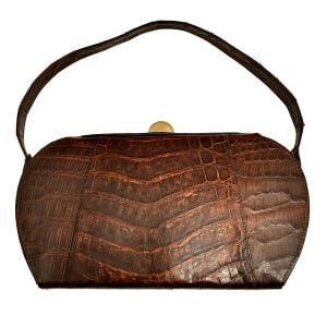 1950s / 1960s Brown Alligator Skin Frame Handbag - Fashionconservatory.com