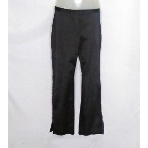 Women Large Black Satin Rhinestone Stretch Pants, Boot Cut Trousers, Bougie Glam Girl ~ 90s - Fashionconservatory.com