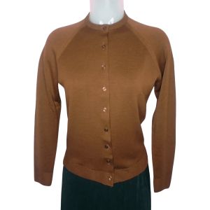 Brown Wool Cardigan, Rockabilly, Retro Preppy Sweater, Collegiate Vintage Academia ~ 70s - Fashionconservatory.com