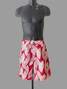 Red Botanical Board Short, Mens Aloha Print Surf Beach Wear Size 36