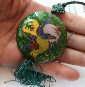 Lovely Vintage Chinese Cloisonne Pendant with Fruit in Vivid Colors.