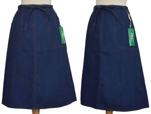 1970s Denim Cotton Wrap Skirt with Front Pockets and Topstitching, New with Tags, NWT, Size Large