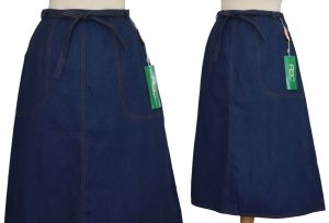 1970s Denim Cotton Wrap Skirt with Front Pockets and Topstitching, New with Tags, NWT, Size Large - Fashionconservatory.com