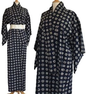 1930s Rayon Kimono in Black with Gray and Red Abstract Print, Made in Japan, Size L to XL - Fashionconservatory.com