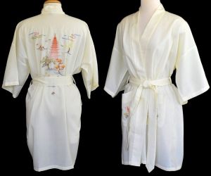 80s Embroidered Rayon Blend Wrap Robe, Knee Length, New with Tags, NWT - Fashionconservatory.com