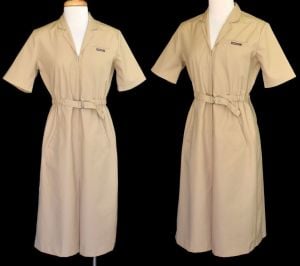 1980s Jordache Zip Front Military Style Khaki Day Dress, Size M Medium - Fashionconservatory.com