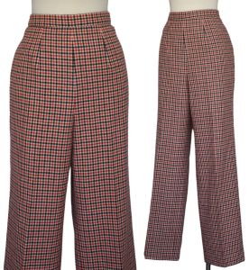 1970s Pendleton Wool Plaid Pants, High Waist Flat Front Slacks, Small