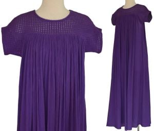 1970s I Magnin Purple Cotton Gauze Maxi Dress, Boho, Bohemian Kaftan, XS to S 