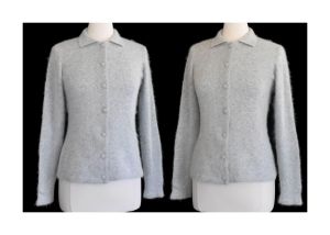 1990s Angora Blend Collared Gray Cardigan Sweater by Garland, Size S to M