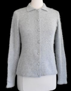 1990s Angora Blend Collared Gray Cardigan Sweater by Garland, Size S to M - Fashionconservatory.com