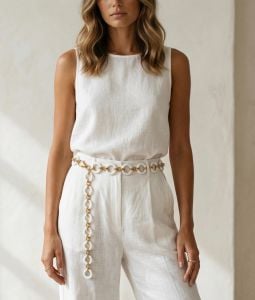 70s  White Gold Chain Belt Minimalist Statement Hip Belt Resort Style Chunky Link