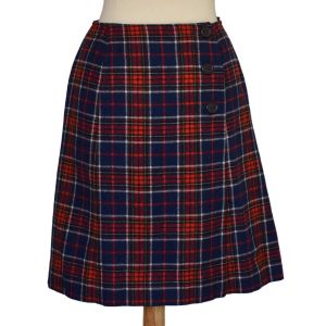 1970s Pendleton Knockabouts Wool Red and Navy Plaid Wrap Skirt, Small - Fashionconservatory.com