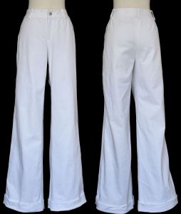 St John White Denim Pantsuit, Blazer Jacket and High Waist Cuffed Wide Leg Pants, Size M Medium - Fashionconservatory.com