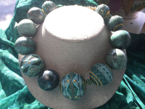Huge Artisan 90's Turquoise Beaded Choker - Gold Filled Clasp - 21'' Long  - Fashionconservatory.com