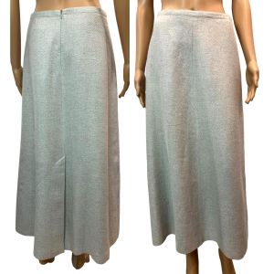 90s France Dove Gray Linen / Cotton Blend A-Line Maxi Skirt 