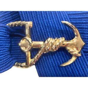80s Wide Blue Cloth Sash Belt w Huge Gold Anchor Buckle - Fashionconservatory.com