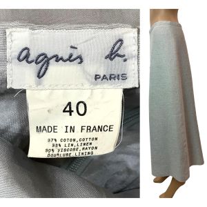 90s France Dove Gray Linen / Cotton Blend A-Line Maxi Skirt  - Fashionconservatory.com