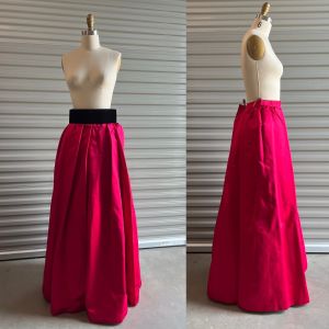 Oscar de la Renta Evening Skirt Red Silk Satin Dead Stock with Black Velvet Belt 30'' Waist Petticoat