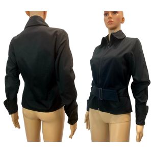 Y2K Black Cotton Blouse w Belt Zip Front Avant Gardé Luxury - Fashionconservatory.com
