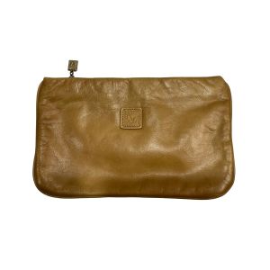 80s Caramel Leather Pouch Clutch Bag Lion Logo | 10'' x 6''
