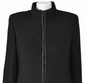 AKRIS Black Channel Quilted Zipper Jacket with Leather Trim SIZE US8 - Fashionconservatory.com