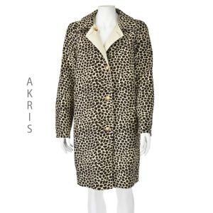 AKRIS Reversible Brown Silk Animal Print to Solid Khaki Lightweight Walking Coat SIZE 8